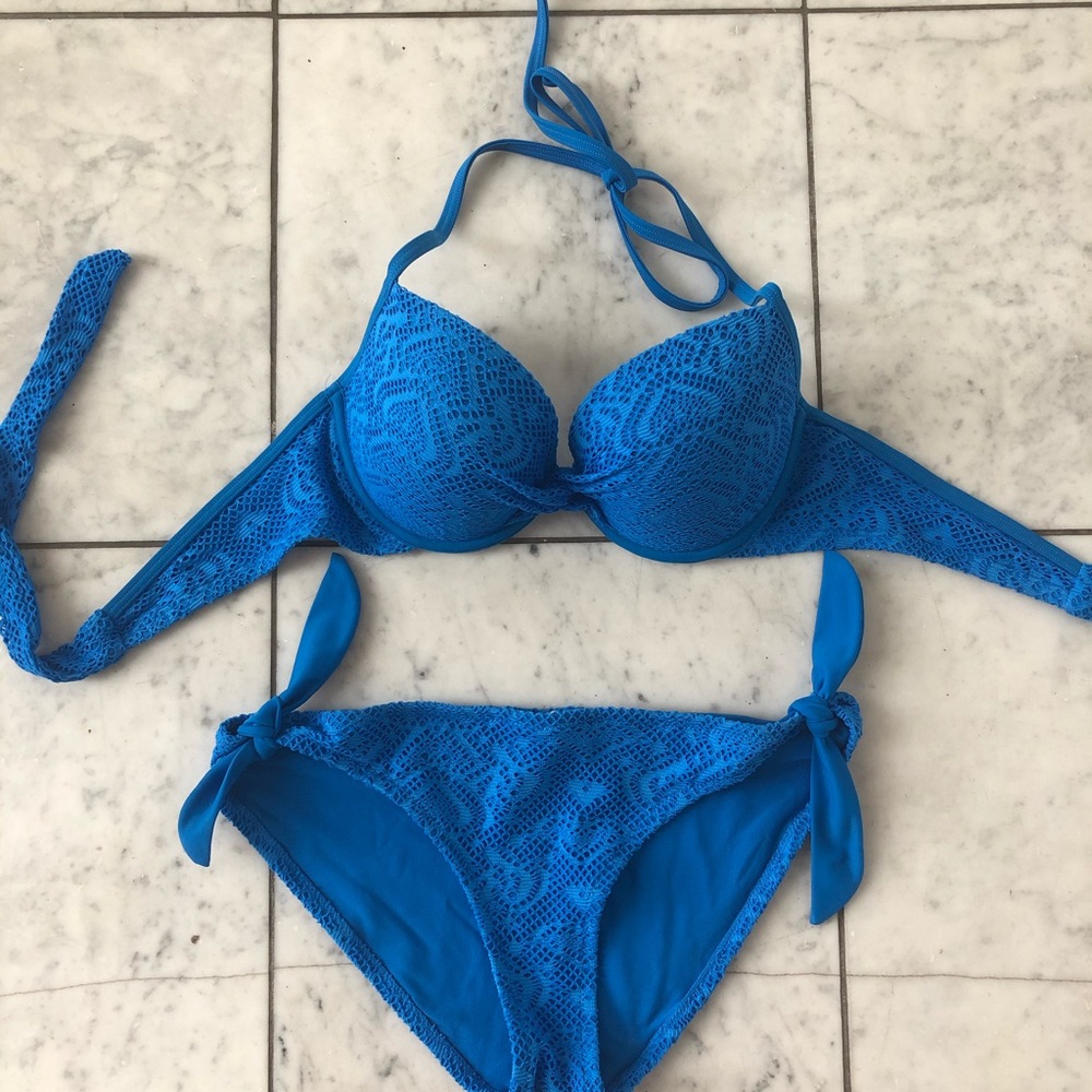 AERIE - Blue Crochet Push-Up Bikini